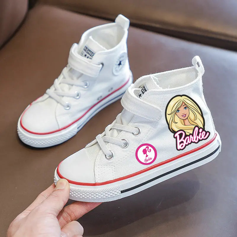 Girls Barbie Shoes Kids Cute canvas Shoes Student Outdoor Children Tennis Shoes Sport Baby Casual Sneakers White Shoes Size26-36