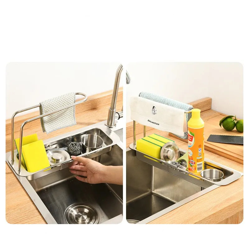 0136Telescopic  sink shelf kitchen Telescopic  sink holder  sink sponge basket rack holder Telescopic  sink  holder