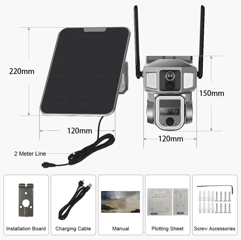 LS VISION 12MP 4G/WiFi 2 In 1 Dual Screen Solar Secutrity Camera Three Lens 10x Optical Zoom Dual PIR Auto Tracking CCTV Camera