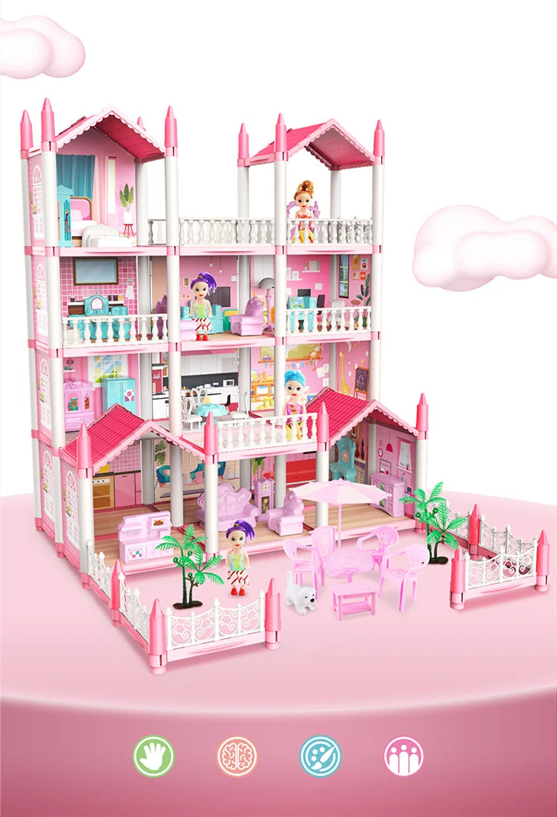 Children Montessori House 3d Assembled Lighting Diy Manual Doll House Villa Set Princess Castle Girl's Puzzle Toy Birthday Gift