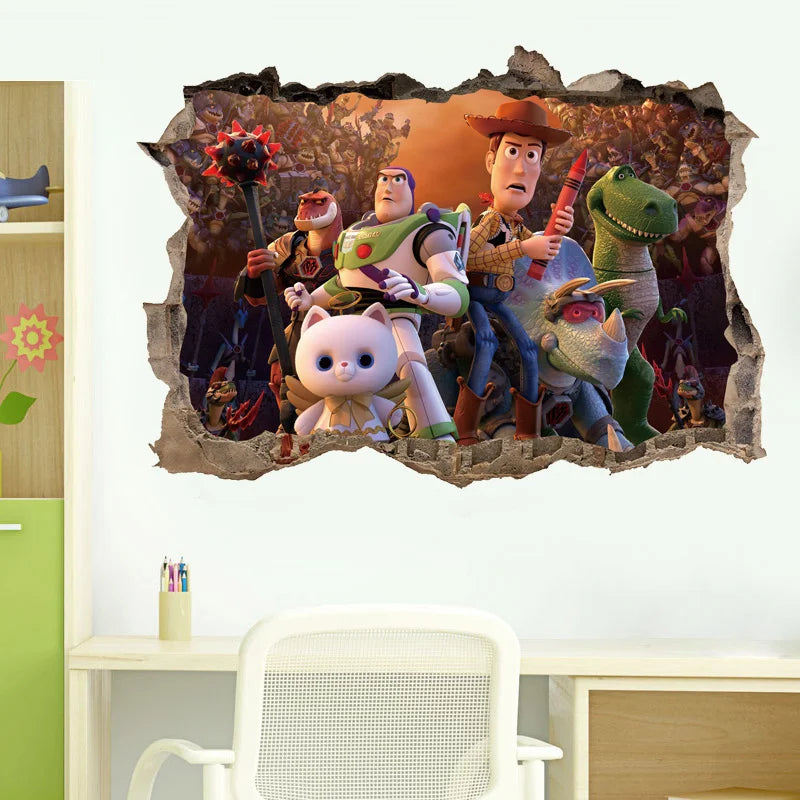 3D Broken Wall ToyStory Sherif Woody Wall Stickers For Kids Rooms Living Room Bedroom Kindergarten Wall Decoration Movie Poster