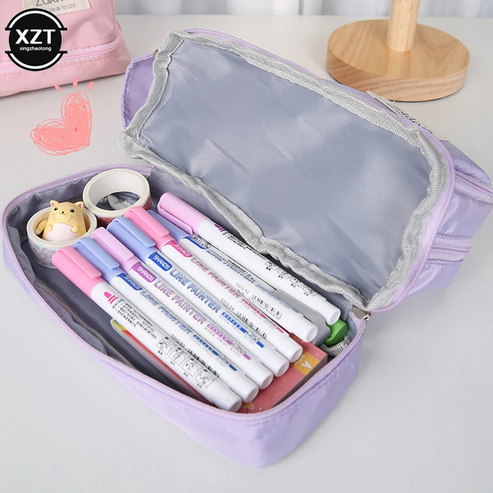 Three-layer Pencil Bags for Kids Children Large Capacity Pencil Case Stationary Pen Storage Bag Simple Organizer School Supplies