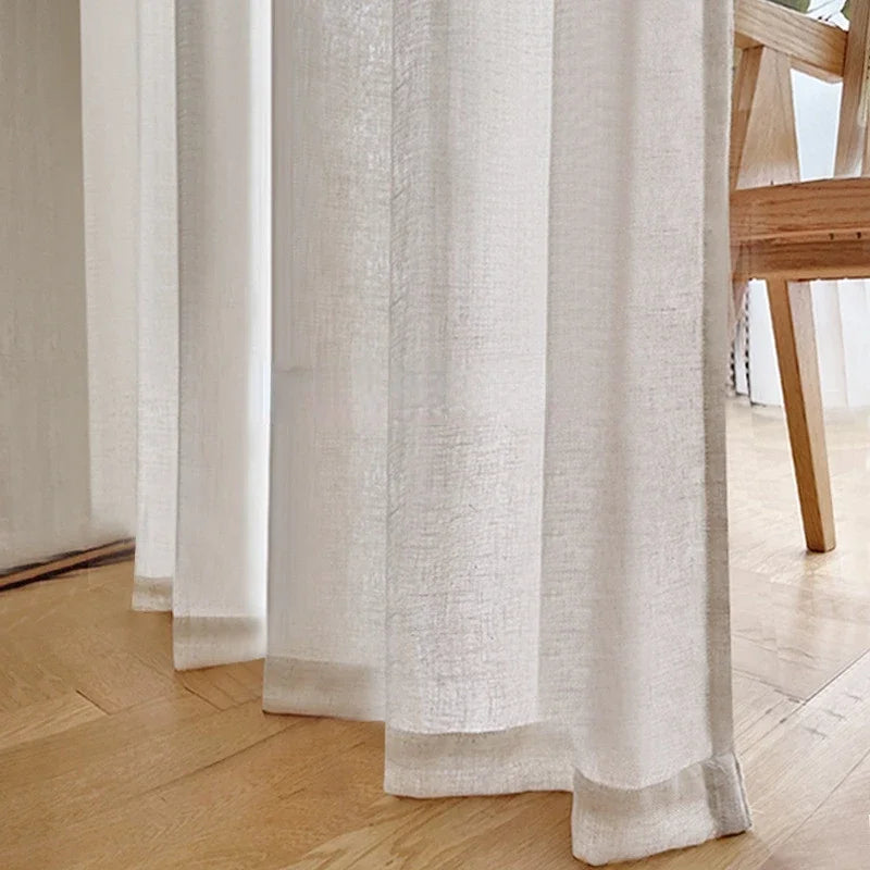 Japanese Sample Linen Tulle Curtains for Living Room Bedroom Room Hotel Wooden Gauze Window Famous Beige Voile Versatile Custom