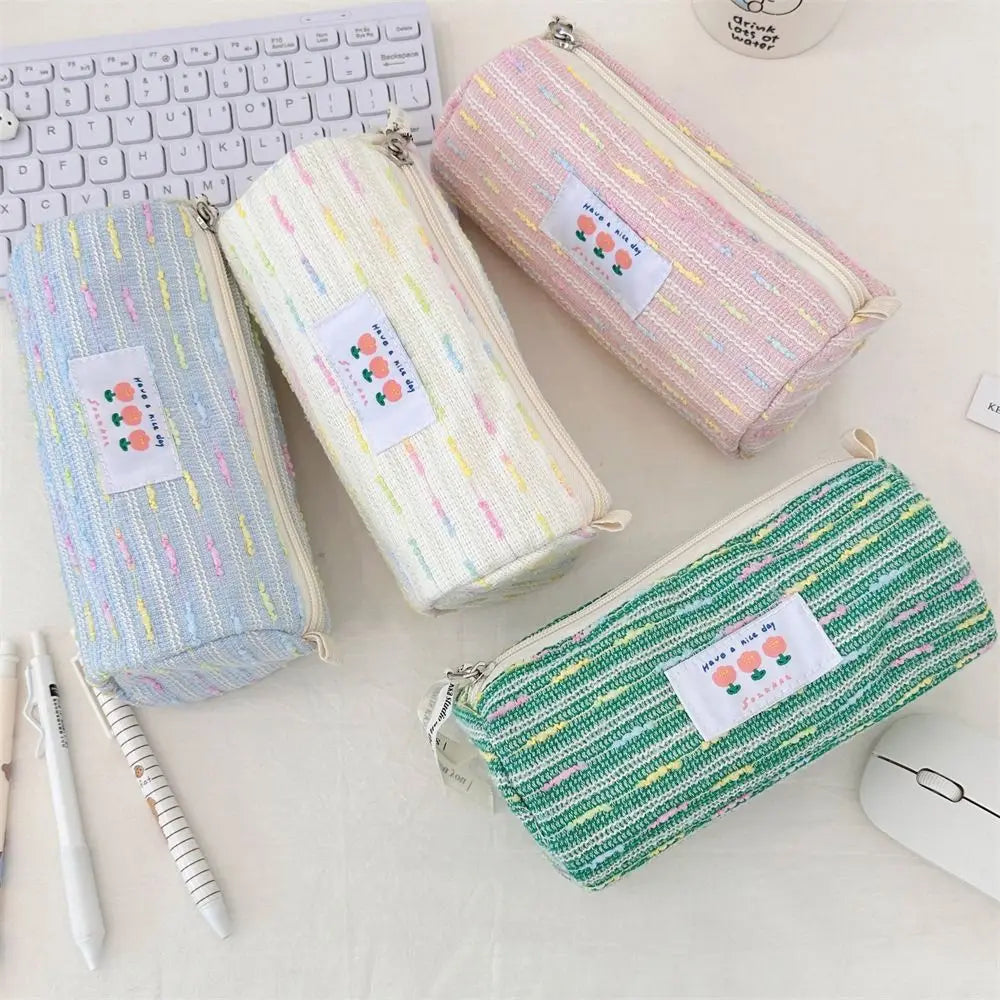 Gift Embroidered Pencil Case Large Capacity Stationary Case Stationary Storage Pouch Cosmetic Bag