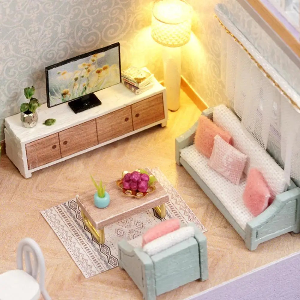 DIY Wooden Miniature Building Kit 3D Doll Houses With Furniture Light Molan Mini Casa Handmade Toys For Girls Gifts E2N8