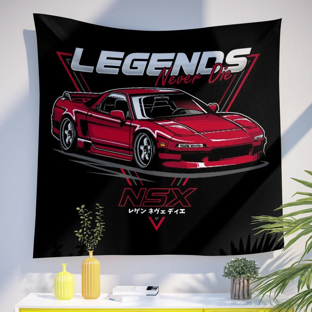 Jdm Car Japanese Racing Game Neon Sport Skyline  Sunset Tapestry Wall  Decorative  Bedroom