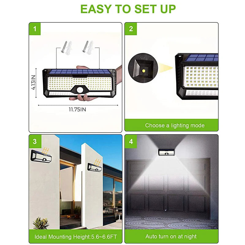 Solar Outdoor Lights Motion Sensor 4000Lm 268 LEDs Solar Security Light IP65 Waterproof Led Lights Super Bright Wall Lamp 3 Mode