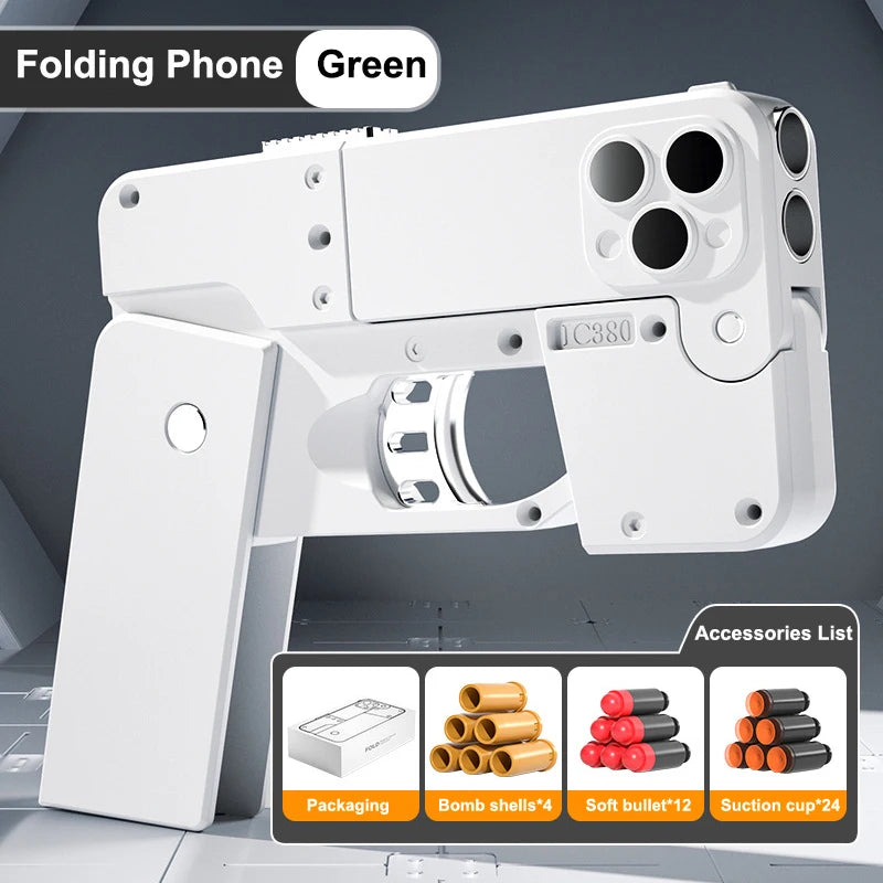 New Folding Mobile Phone Soft Bullet Gun Toy Children's Mobile Phone Deformation Toy Pistol with 2 Seed Bullets Children's Gift