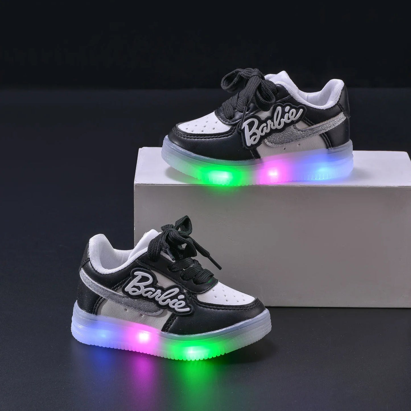 Barbie Shoes Kids Cute LED Shoes Children Tennis Shoes Girls Luminous Sport Shoes Baby Casual Sneakers Lighted Shoes Size 21-30