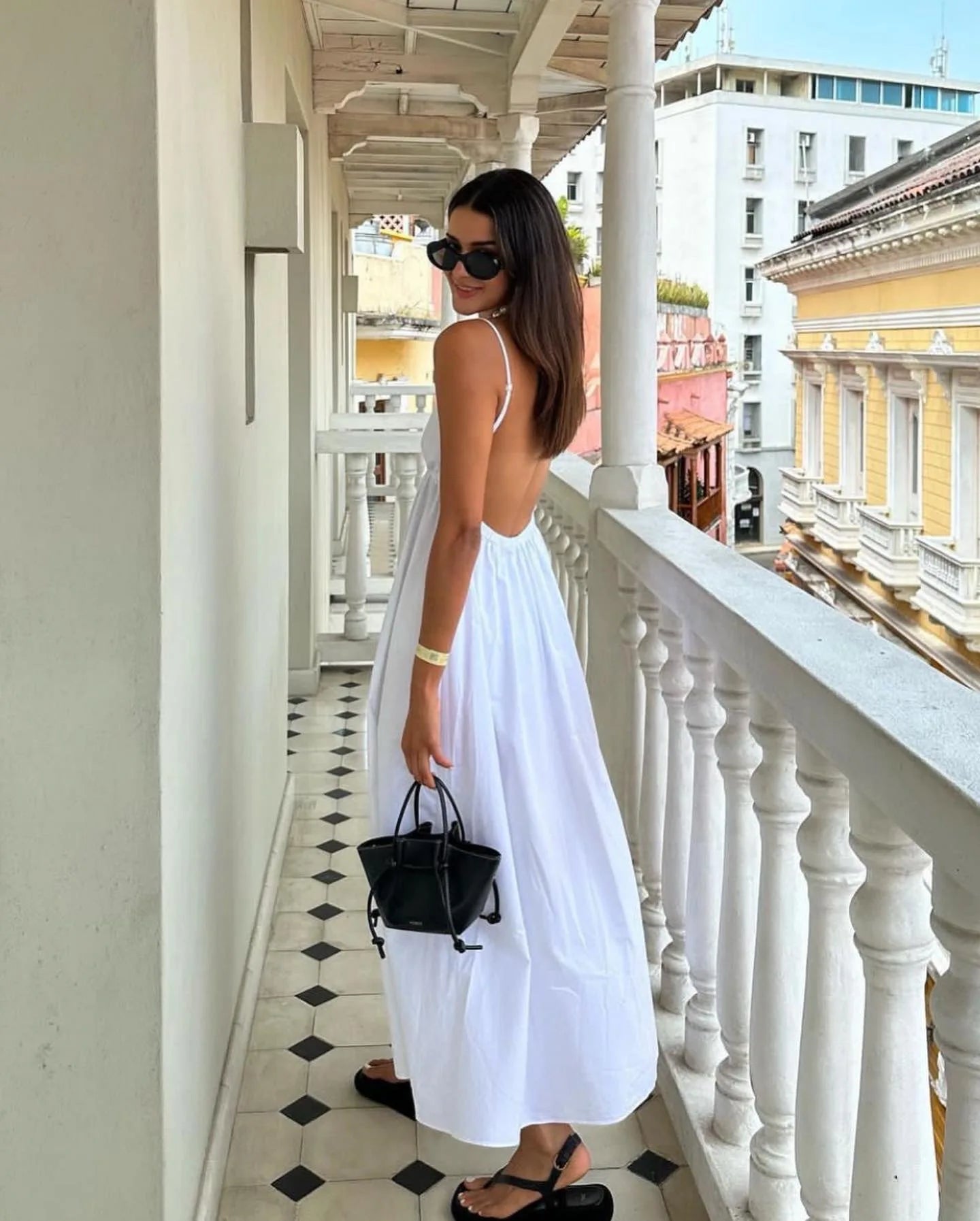 Summer 100% Cotton White Dresses Women Clothing Sleeveless Maxi Long One Piece Dress Spaghetti Strap Backless Beach Sundress New