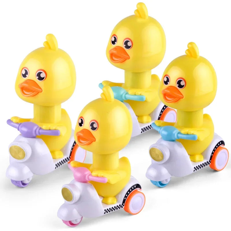 Cartoon Bicycle Clockwork Duck Toy Inertia Friction Car Press to Slide Pull Back Baby Toy Car Moveable Wind Up Toy for Kids Toys