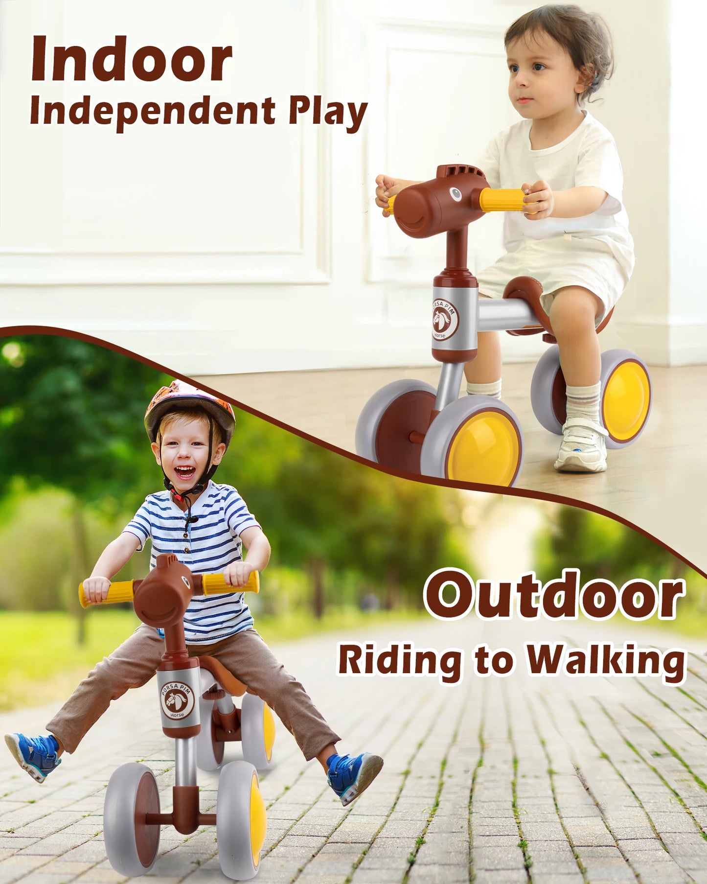 Baby Balance Bike for 1-2 Year Old Boys Girls Baby Bicycle 4 Wheels Outdoor Bike Riding Toy Car for 10-36 Month Toddlers First B