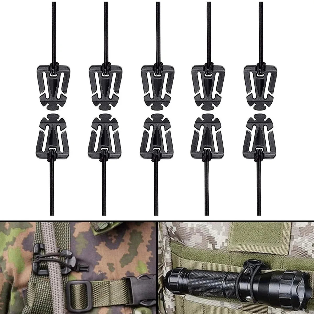 30Pcs Molle Attachments Kit Tactical D-Ring Grimloc Locking Gear Clip Web Dominator Elastic Strings Buckle for 1" Molle Webbing