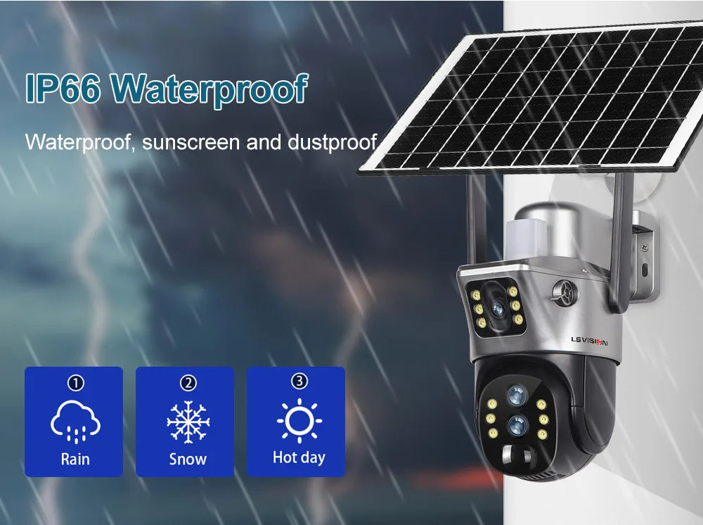 LS VISION 12MP 4G/WiFi Dual Screen Solar Camera Outdoor 10X Zoom 6K Three Lens Human Auto Tracking Surveillance Camera V380 Pro