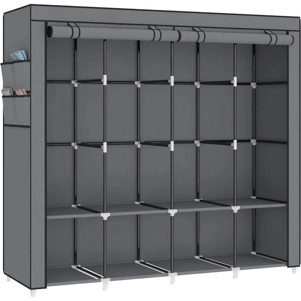 67 in Portable Closet Wardrobe for Hanging Clothes, Wardrobe Closet , 4 Hanging Rods and Side Pockets, 8 Storage Shelves