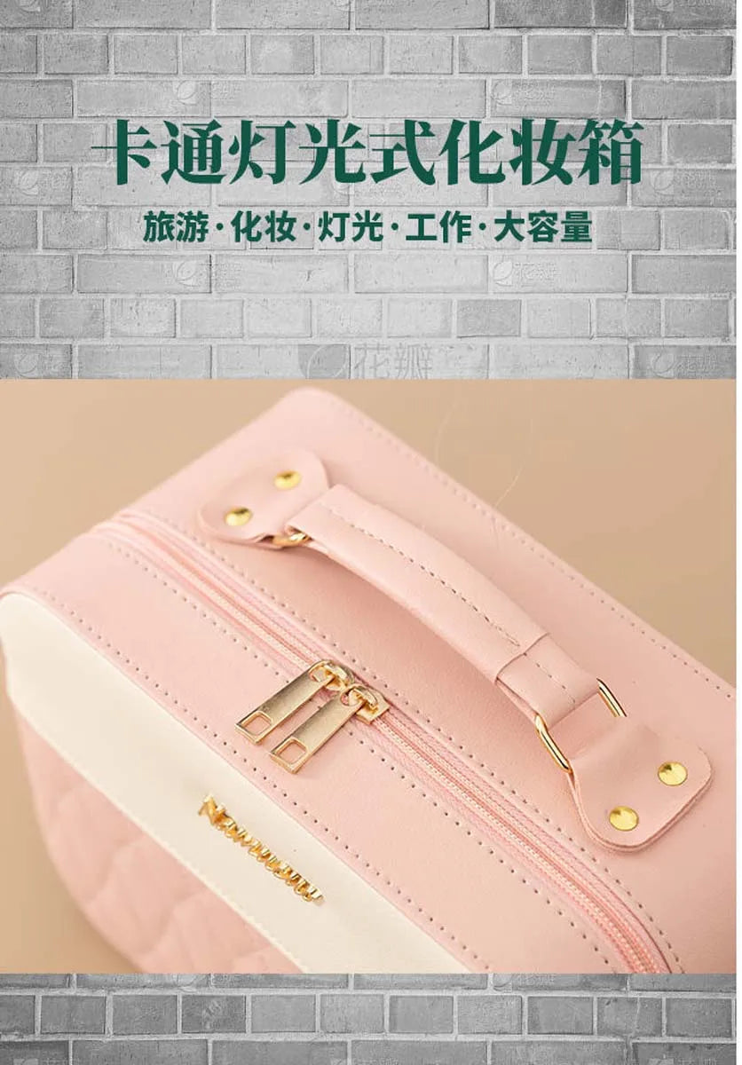 LED makeup bag with mirror large capacity cosmetics portable makeup professional with makeup box storage bag wholesale