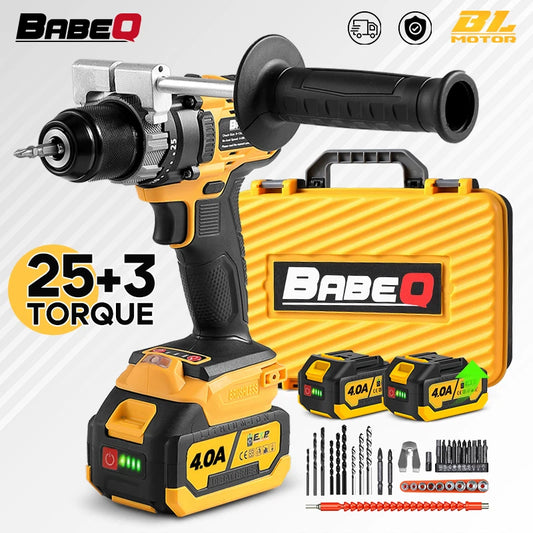 BABEQ 13MM Brushless Electric Impact Drill 2 Speed 25+3 Torque Cordless Electric Screwdriver Power Tool For Makita 18V Battery