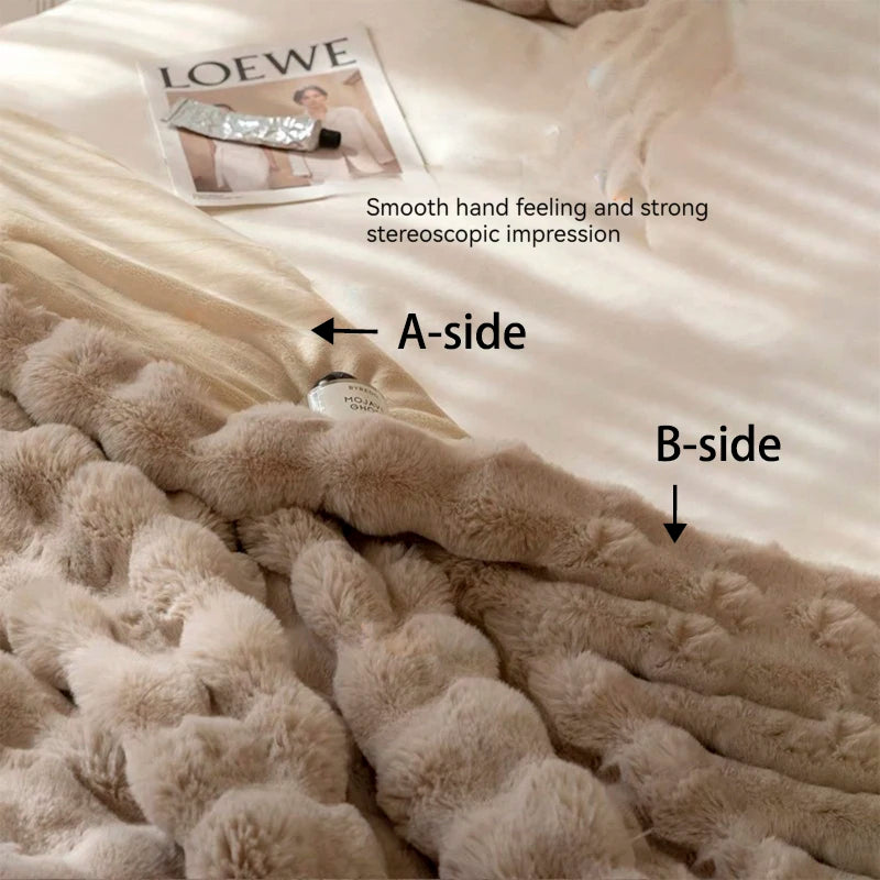 Ins Solid Color Faux Rabbit Fleece Blankets Fluffy Soft Warm Throw Blanket Nap Blanket for Couch Sofa Office Bed Camping Travel