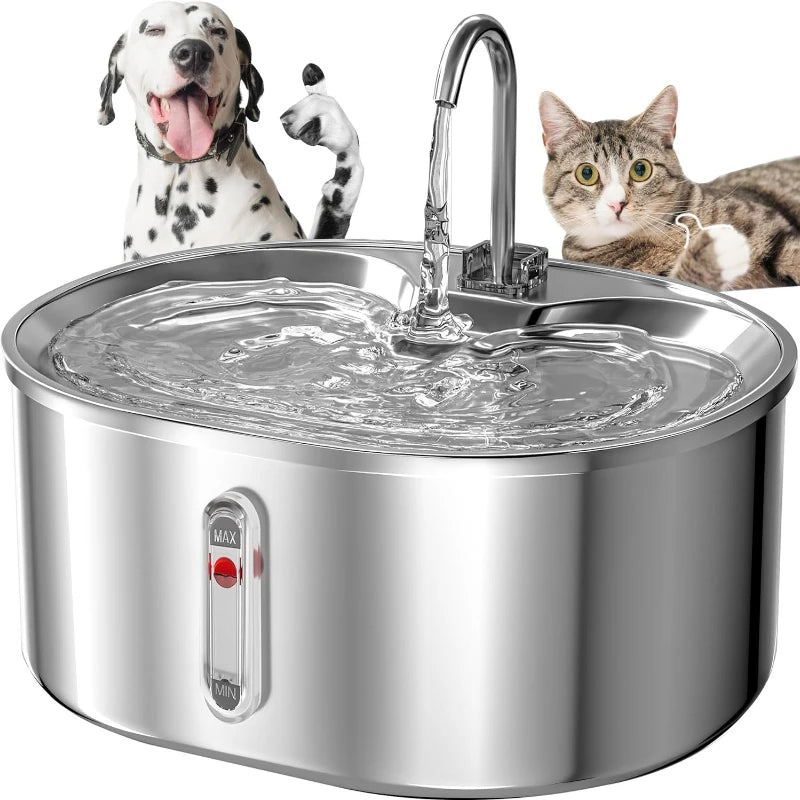 Automatic Cat Water Fountain Stainless Steel Cat Fountain with Filter Visual Water Level Pet Puppy Cats Drinking Water Dispenser