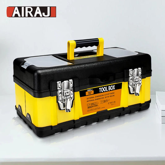 AIRAJ Tool Box Stainless Steel Toolbox Suitcase 2-Layer Tools Storage Box Empty Large Tool Case Metal Portable Hardware Tools