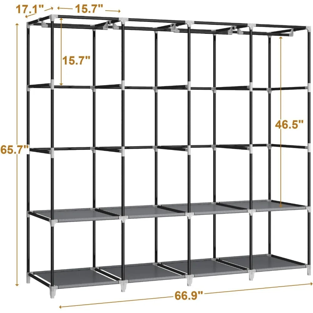 67 in Portable Closet Wardrobe for Hanging Clothes, Wardrobe Closet , 4 Hanging Rods and Side Pockets, 8 Storage Shelves