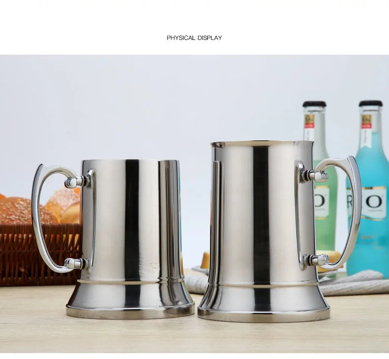 450/550ml Tankard Stein Double Wall Stainless Steel Beer Mug Cocktail Breakfast Milk Mugs with Handgrip Coffee Cup Bar Tool