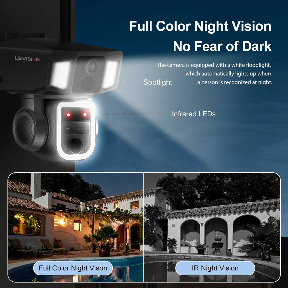 LS VISION 12MP 4G/WiFi 2 In 1 Dual Screen Solar Secutrity Camera Three Lens 10x Optical Zoom Dual PIR Auto Tracking CCTV Camera