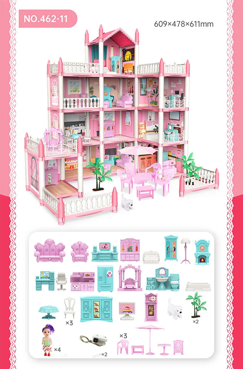 Children Montessori House 3d Assembled Lighting Diy Manual Doll House Villa Set Princess Castle Girl's Puzzle Toy Birthday Gift