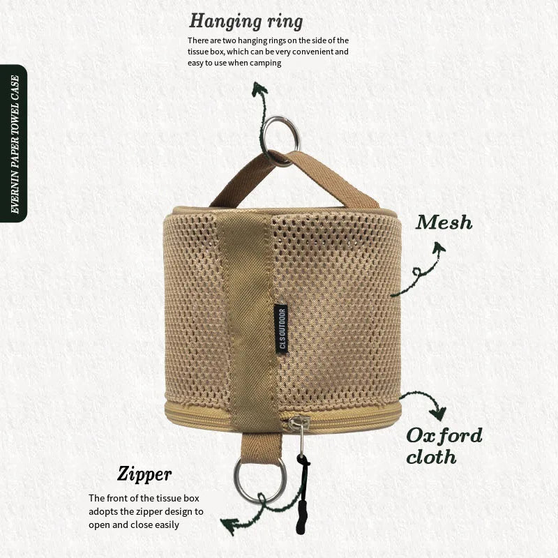 Outdoor Camping Paper Towel Drawer Home Mesh Tube Paper Towel Storage Bag Car Hanging Roll Paper Tube Bag Storage Box