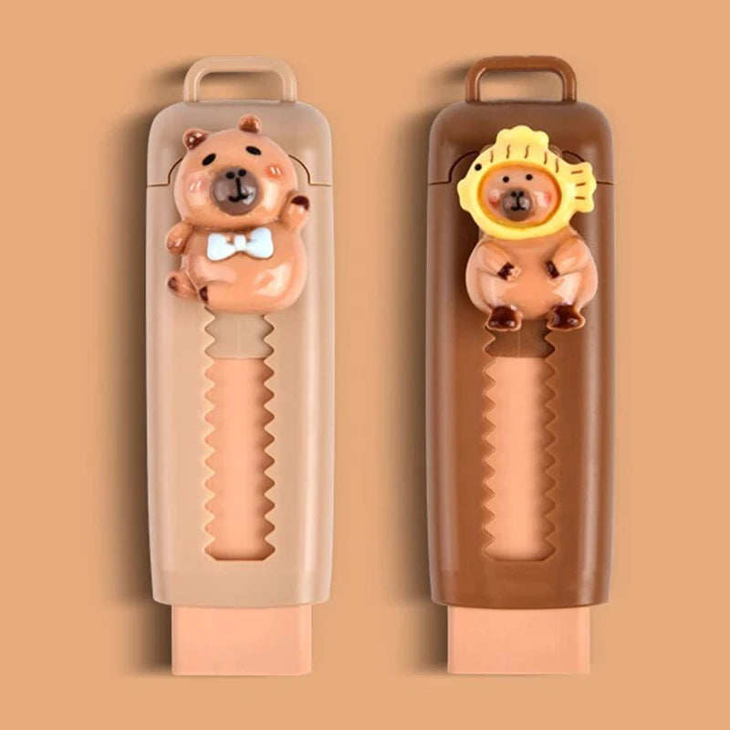 Kawaii Push Pull Capybara Eraser Soft School Supplies Clean Mess Free Stationary Office Student Rubber Eraser For Kids Gift