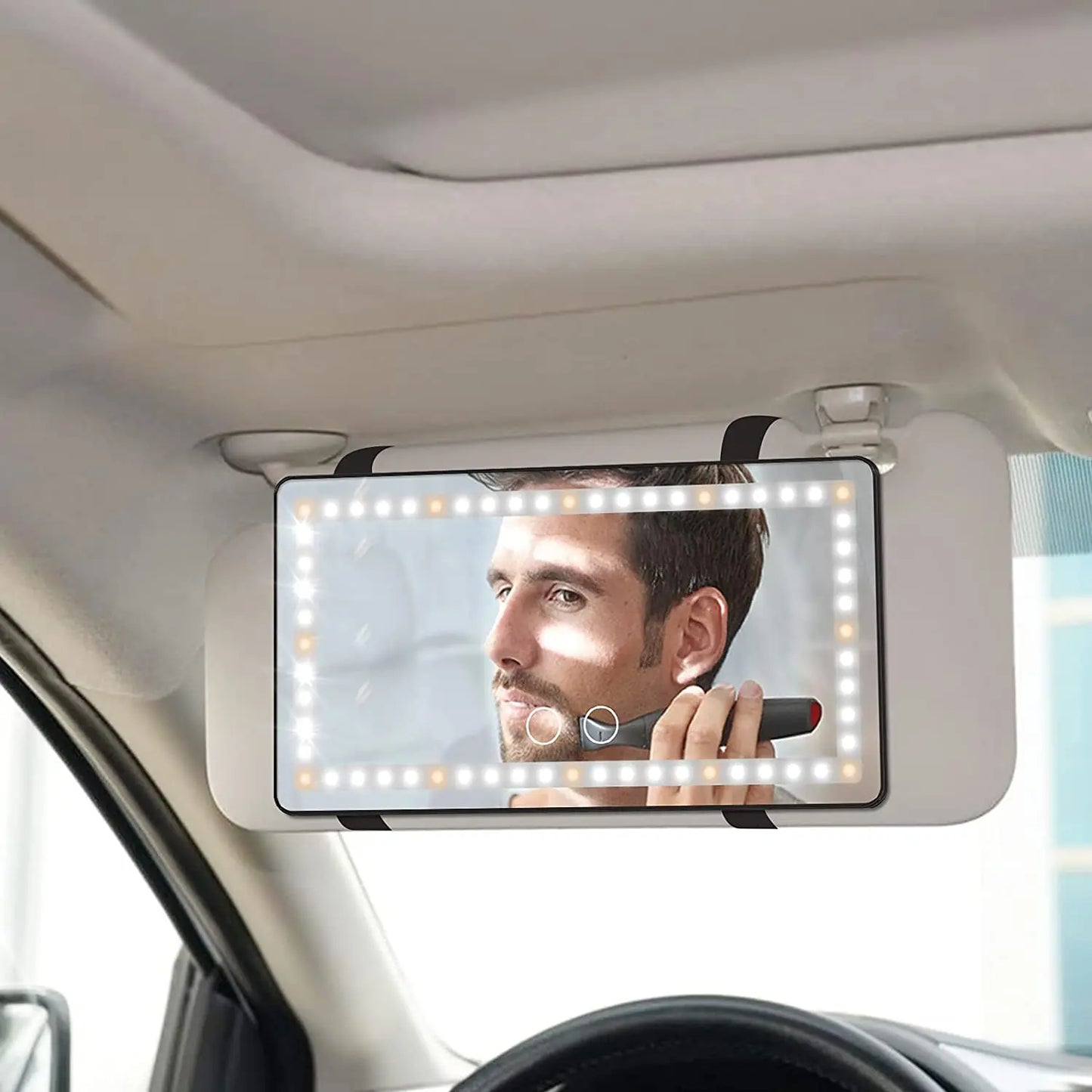 Car Sun Visor Vanity Mirror, Makeup Mirror with 3 Light Modes & 60 LEDs, Rechargeable Led Light Car Mirror with Dimmable Touch