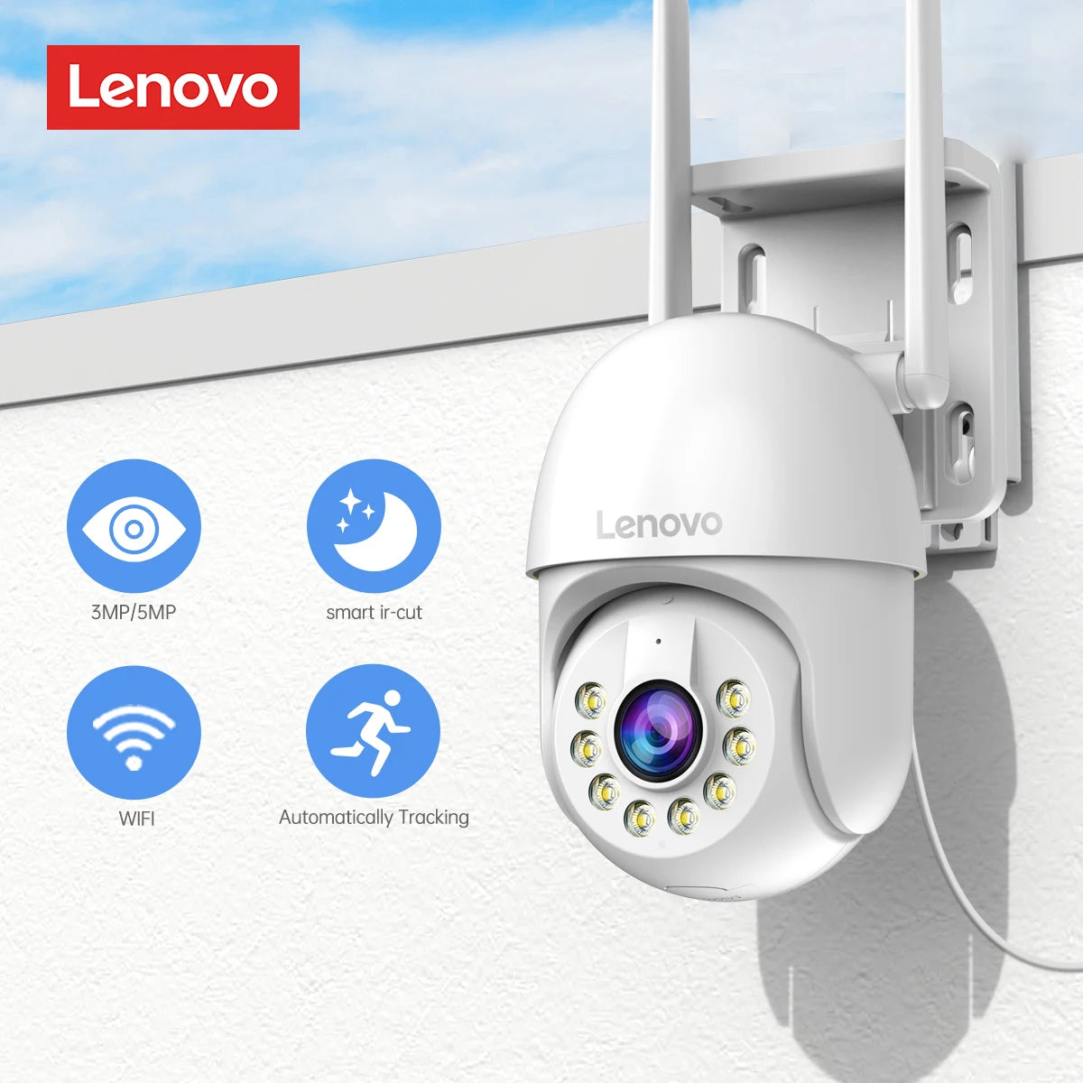 Lenovo 5MP Smart Wifi PTZ Camera Outdoor 5x Digital Zoom Auto Tracking ONVIF Wireless CCTV IP Camera Security Video Surveillance