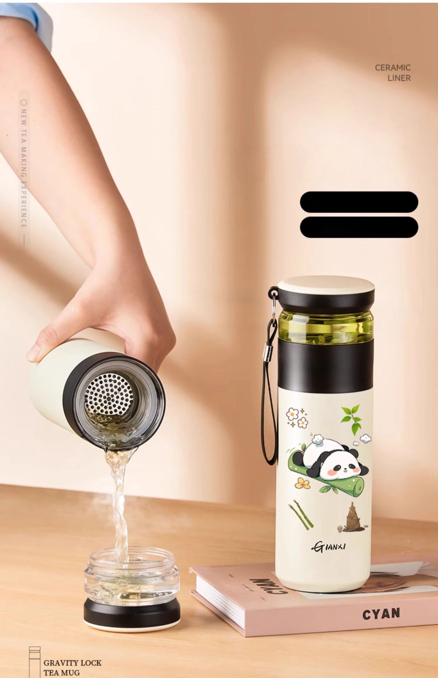 GIANXI 480ML Stainless steel Thermo Bottle Home And Kitchen Water Bottle Drinkware Portable Panda Pattern Coffee Cup With Filter