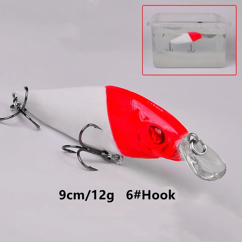 1 Pcs Luminous Bait Red Head White Body Floating Water Mino Plastic Hard Bait Bionic Bait Luminous Submerged Pencil Fishing Gear