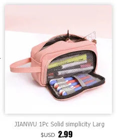 JIANWU Multi-functional Large-capacity Canvas Pencil Case Creative Simple Storage Pencil Case Student Supplies Stationary