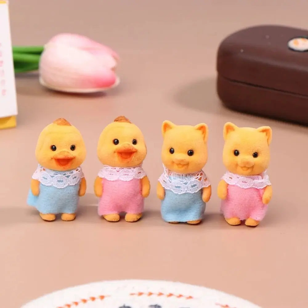 2PCS Kids Toys Rabbit Simulation Forest Animal Doll Tiger Duck Mini Forest Doll Figure Cat Model Mini Flocking Doll Girl