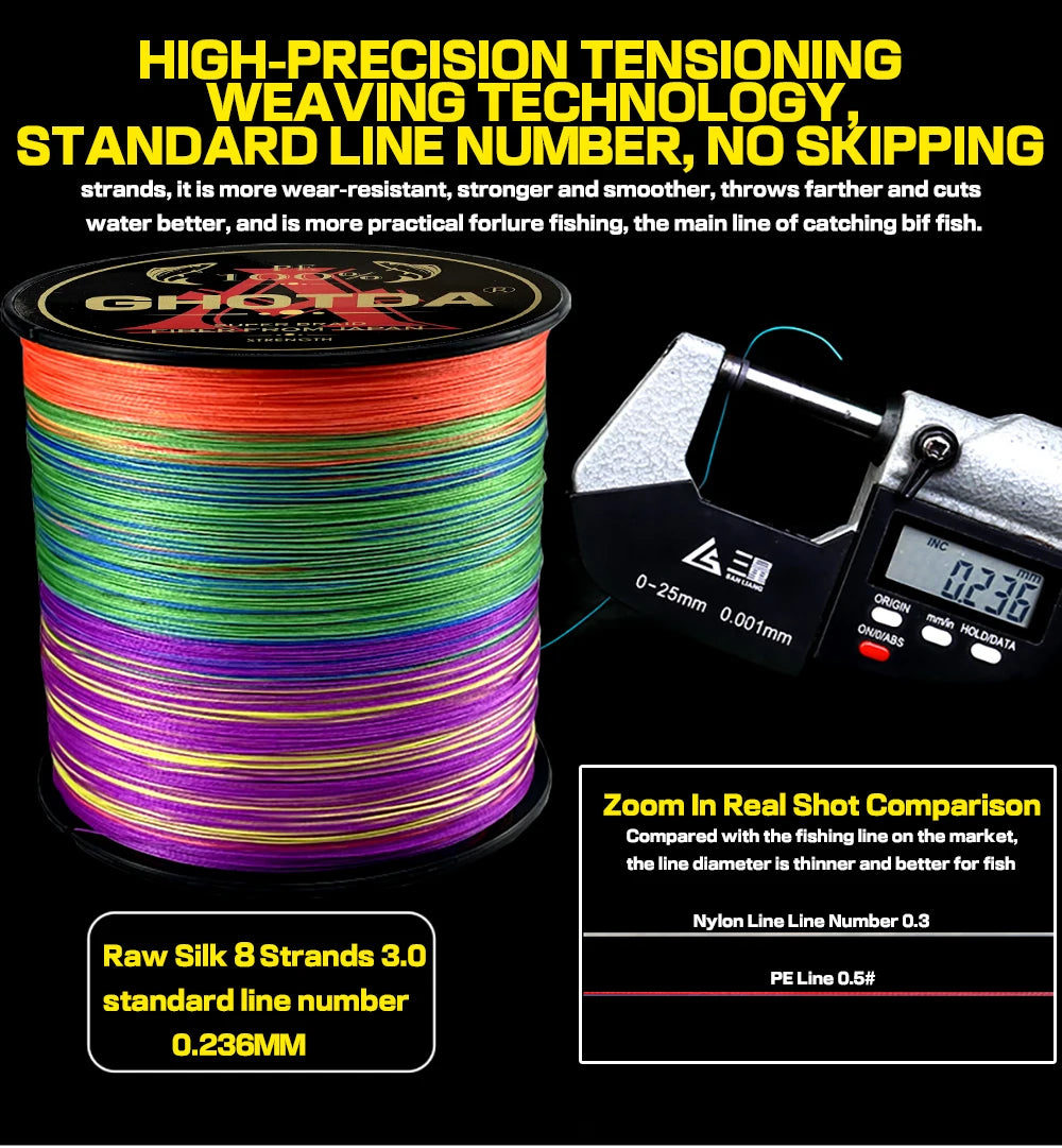 Ghotda 8X Super Strong Braided Fishing Line Multicolor Multifilament Carp Fishing Line 1000m-300m Fishing Gear