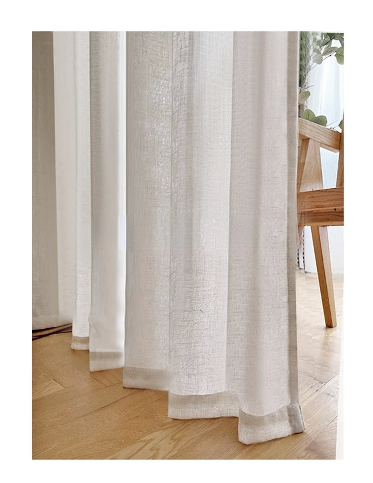 Japanese Sample Linen Tulle Curtains for Living Room Bedroom Room Hotel Wooden Gauze Window Famous Beige Voile Versatile Custom