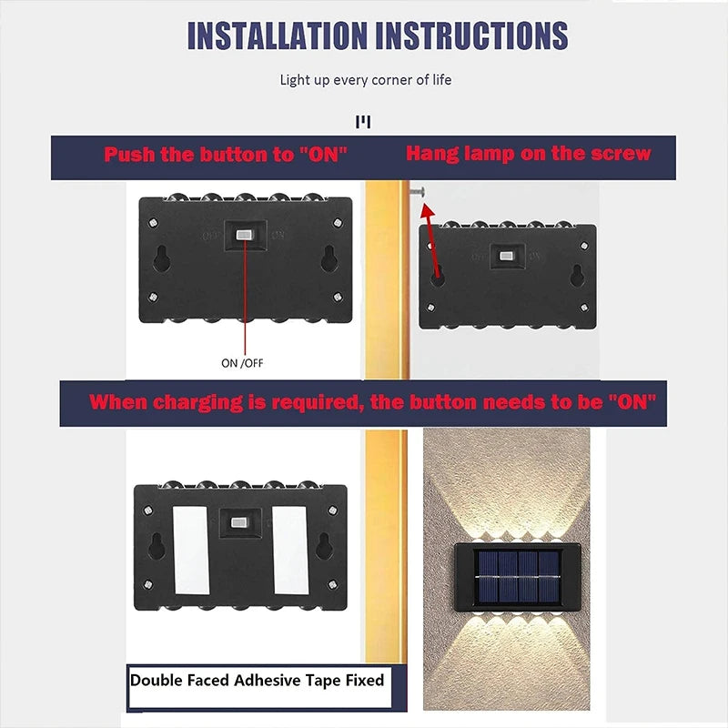 Solar Wall Lights Outdoor Warm/White Solar Wall Mount Porch Lamp Up And Down Lighting For Garden Street Landscape Balcony Patio