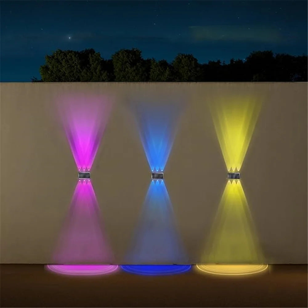 4/6/8 LED Solar Fence Lights RGB Wall Lamp Outdoor Modern Up and Down Lights Waterproof Yard Garage Porch 2 Mode Garden Light