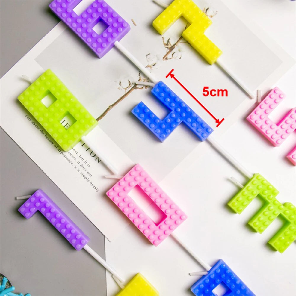 1 Pc Colorful Pixel Block Digital Candle For Cake & Cupcake Topper 0-9 Number Wishing Gradient Party Dessert Table Dress Up