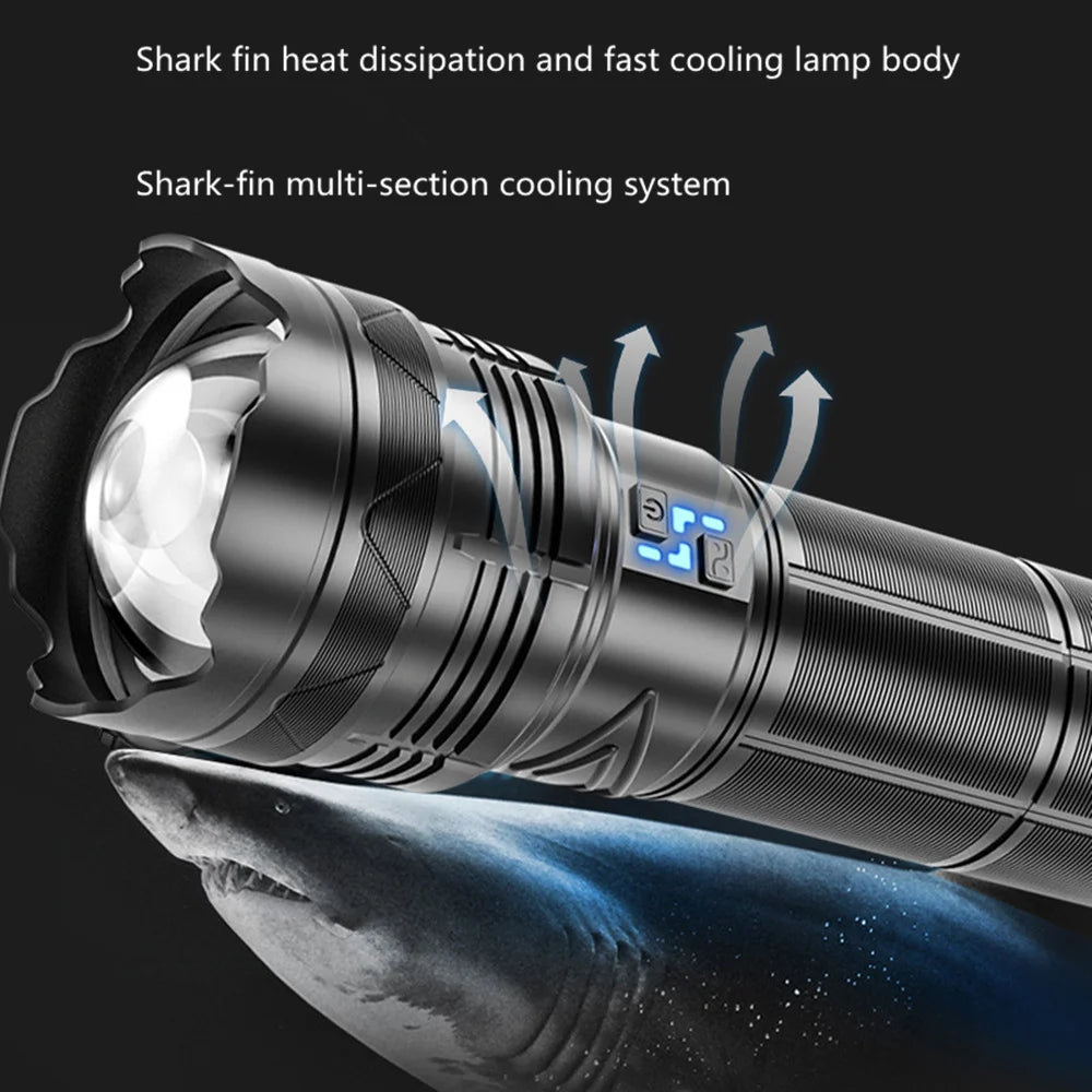 Powerful LED Flashlight Super Bright Spotlight Long Range Zoomable Emergency Torch Outdoor Tactical Lamp lantern Power Display