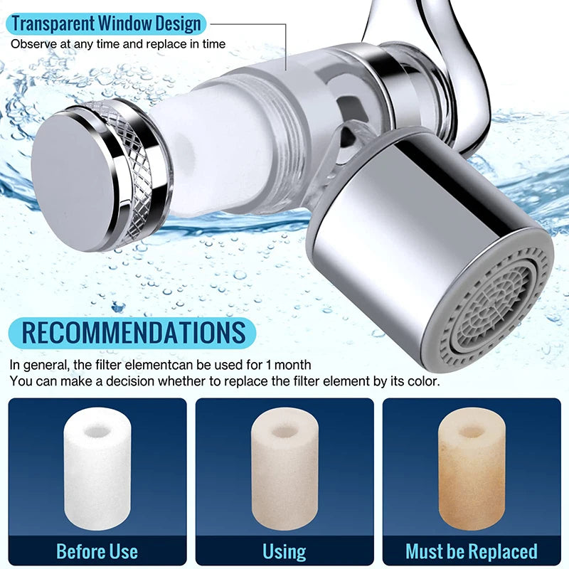 1080° Rotation Filter Faucet Aerator Copper Tap Saving Water Nozzle Kitchen Universal Faucet Bubbler Anti Splash Head Extender