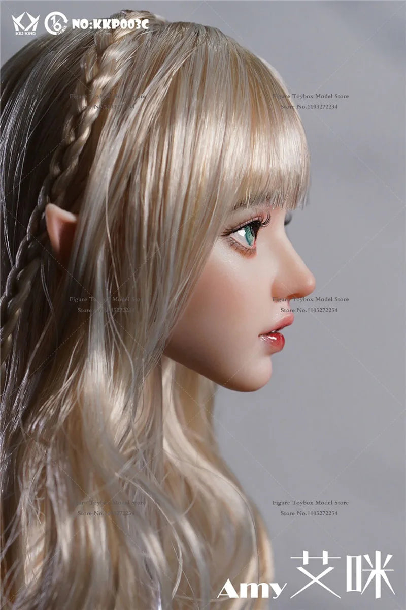 In Stock KID KING KKP003 1/6 Scale Beauty Girl Delicate Head Sculpt Sliver Curl Hair Decoration Model Toys For 12" Female Body