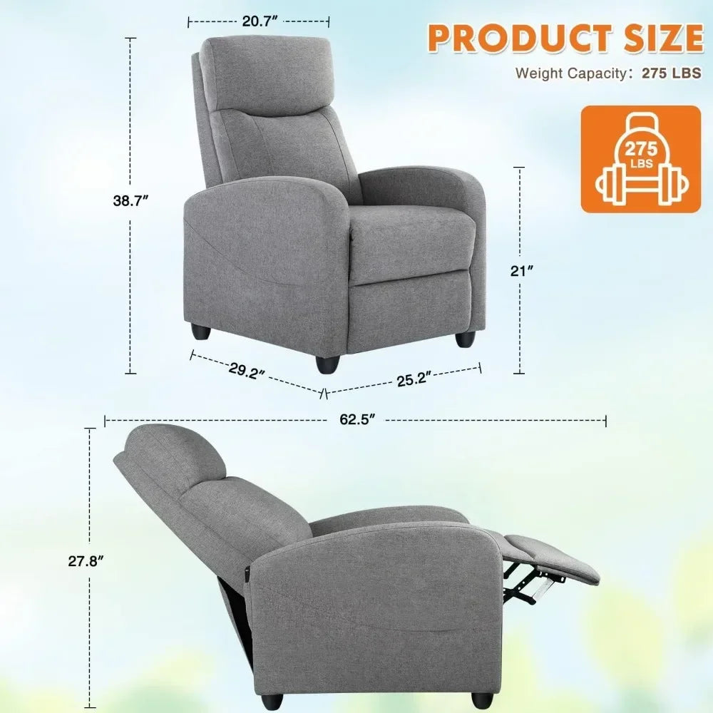 Recliner Chair for Adults Living Room Chair Massage Fabric Small Recliner Sofa Home Theater Seating With Lumbar Support Chairs