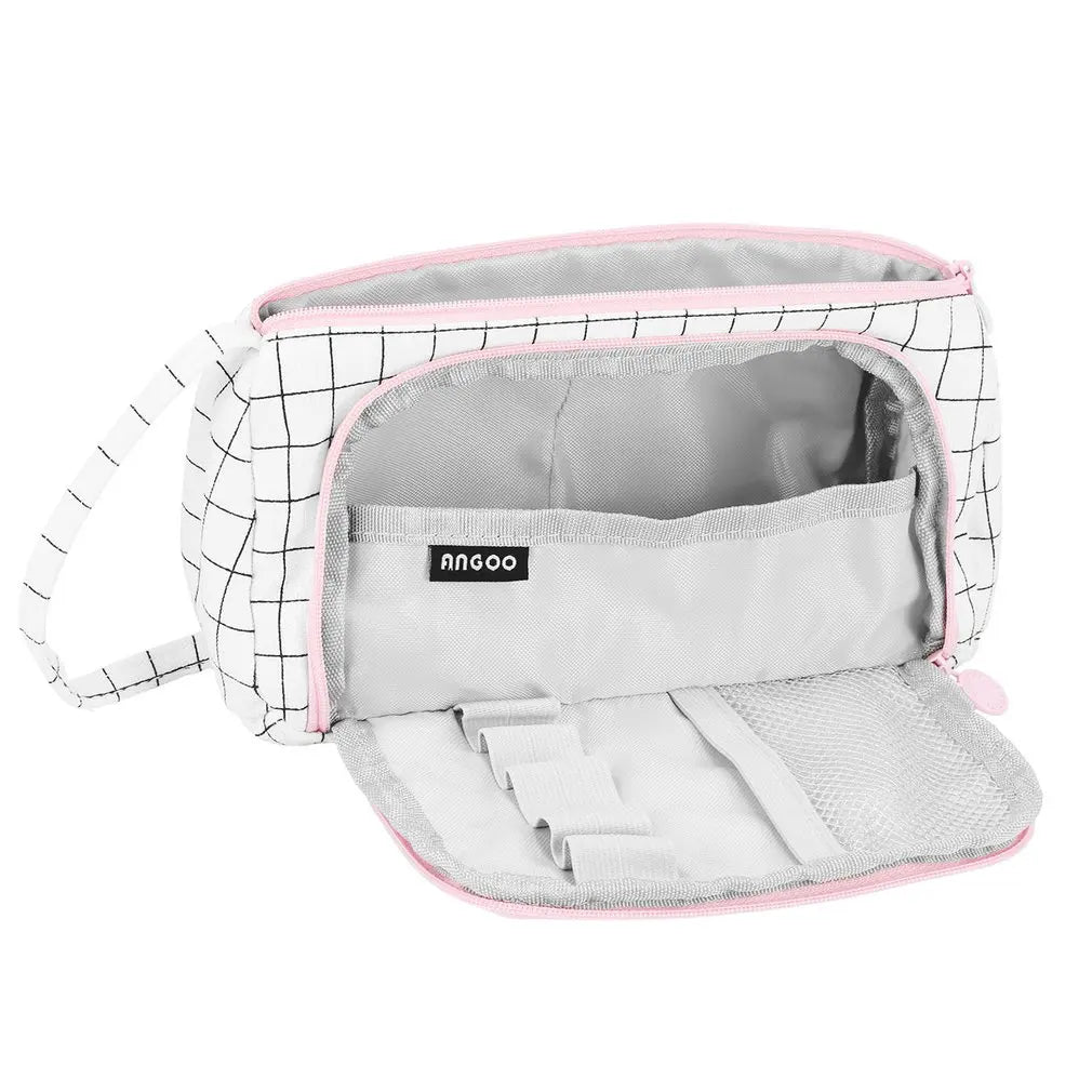 New Stationary Pen Storage Bag Simple Plaid Pencil Case Multi Layer Large Capacity Cosmetic Travel Canvas Pen Pencil Storage Bag