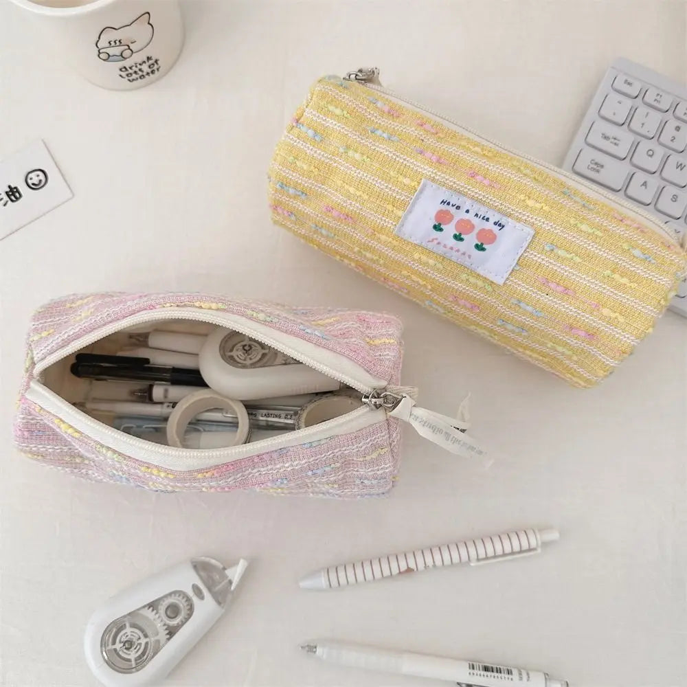 Gift Embroidered Pencil Case Large Capacity Stationary Case Stationary Storage Pouch Cosmetic Bag