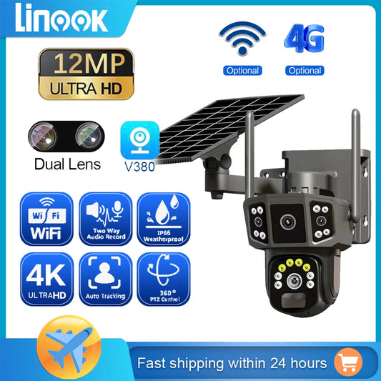 Linook V380, CCTV,4K dual lens,outdoor security network camera,wireless WIFI solar closed-circuit television,4G sim solar camera