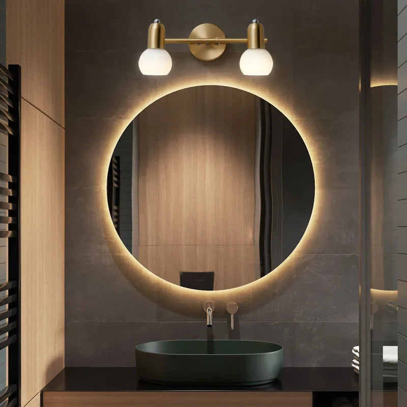 Luxury Nordic Mirror Headlight Bathroom Vanity Wall Lamp Simple Bathroom Makeup Mirror Cabinet Copper Led Lighting