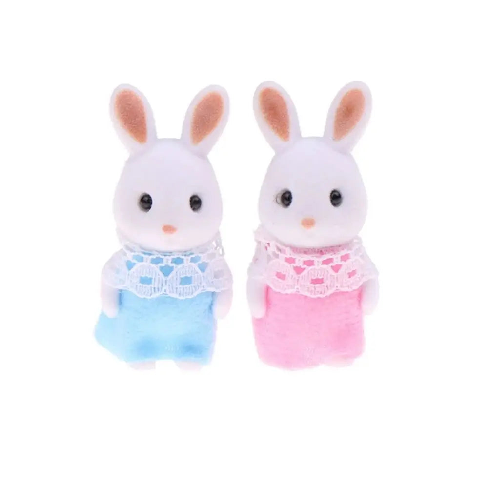 2PCS Kids Toys Rabbit Simulation Forest Animal Doll Tiger Duck Mini Forest Doll Figure Cat Model Mini Flocking Doll Girl